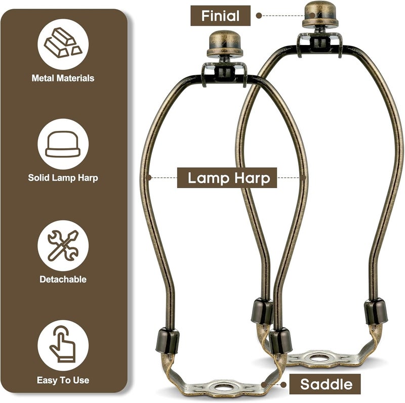 GooChan Lamp Shade Harp, Antique Brass Lamp Harp Frame Lampshade Bracket, Detachable Shade Holder for Floor or Table Light (Bronze, 6.5-Inch) - Image 5